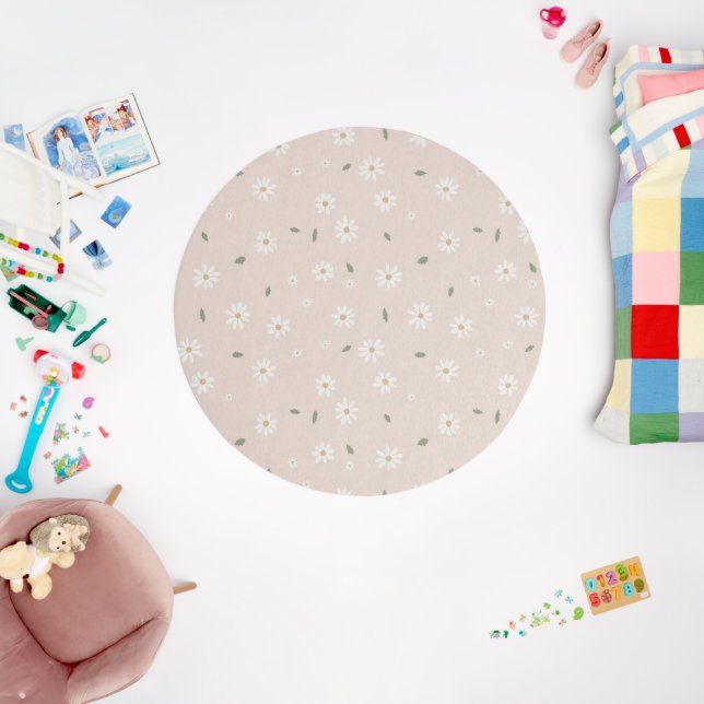 Cute Daisies Floral Blossoms & Greenery Girl Rug (Insitu (Babyroom))