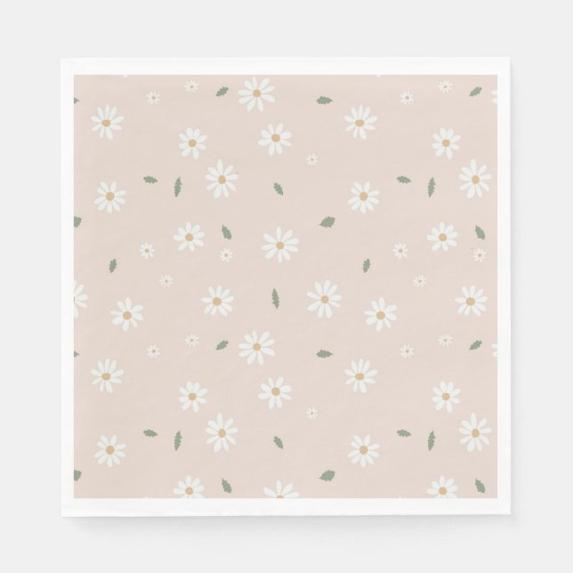 Cute Daisies Floral Blossoms & Greenery Napkins (Front)