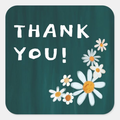 Cute Daisies Gouache Custom Baby Shower THANK YOU Square Sticker