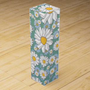 Cute Daisies on Teal Green Wine Gift Box