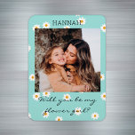 Cute Daisies Photo Flower Girl Proposal Magnet<br><div class="desc">Cute boho daisies personalized flower girl proposal magnet in a bohemian aqua color with an editable name and text. Make your wedding extra special with an alternative "will you be my bridesmaid?" proposal idea for your girlfriends.</div>