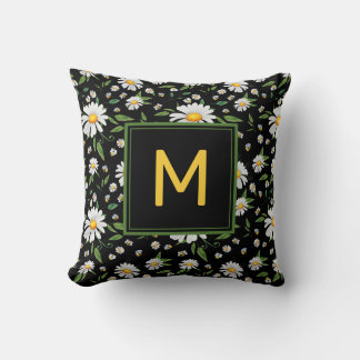 Cute Daisy and Bee Monogram Floral Pattern Throw Pillow