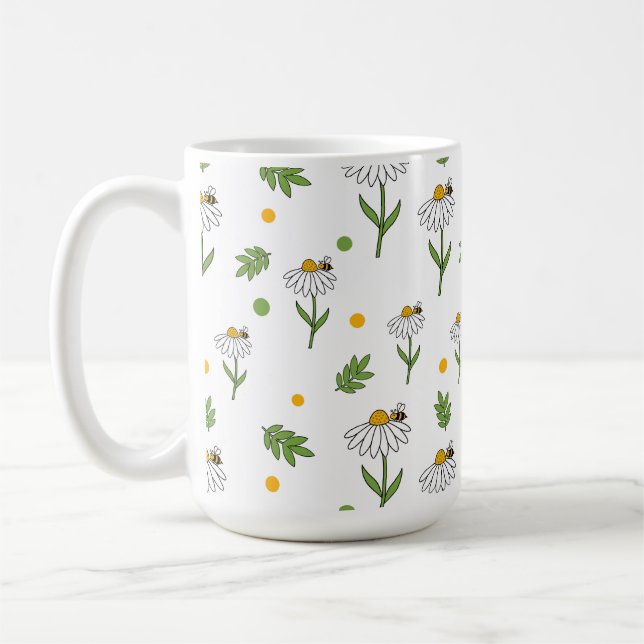 Cute Daisy and Bee Seamless Pattern Coffee Mug (Left)