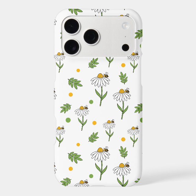 Cute Daisy and Bee Seamless Pattern iPhone Case (Back)