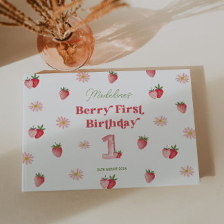 Cute Daisy and Strawberry First Birthday Guest Book