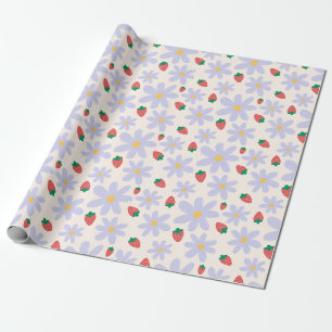 Cute Daisy and Strawberry Pattern Wrapping Paper