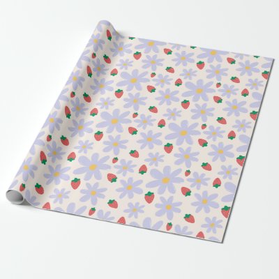 Cute Daisy and Strawberry Pattern Wrapping Paper