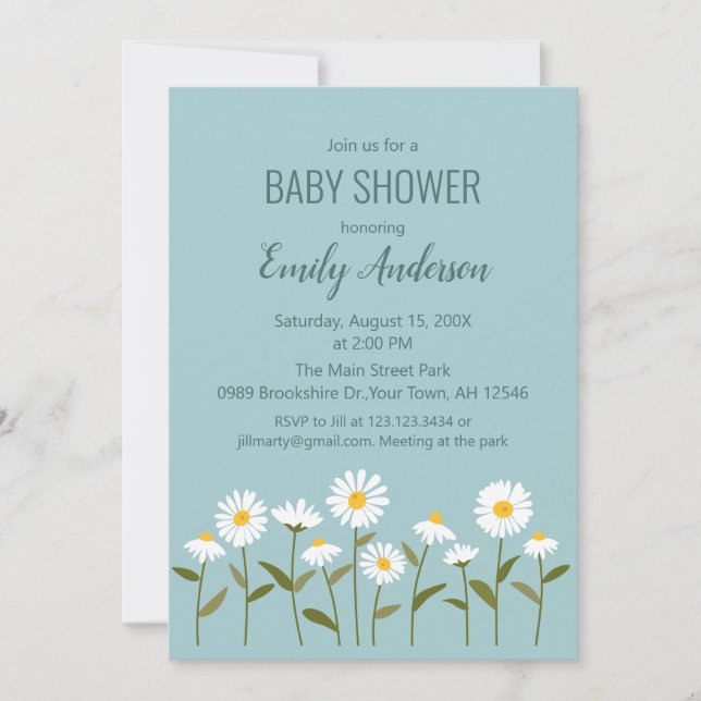 Cute Daisy Baby Shower Invitation in Blue (Front)