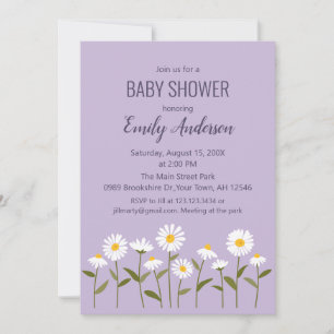 Cute Daisy Baby Shower Invitation in Purple