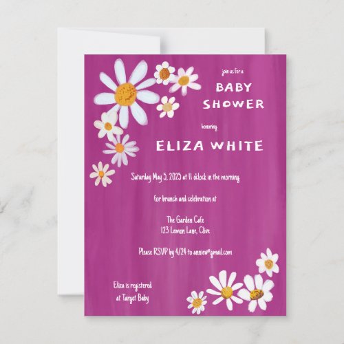 Cute Daisy Bouquet Handpainted Custom Baby Shower  Invitation