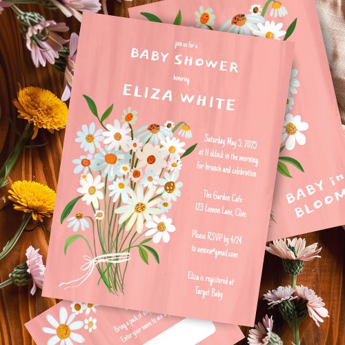 Cute Daisy Bouquet Handpainted Custom Baby Shower  Invitation