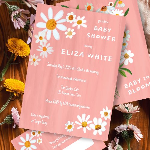 Cute Daisy Bouquet Handpainted Custom Baby Shower  Invitation