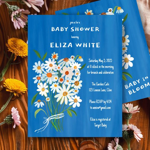 Cute Daisy Bouquet Handpainted Custom Baby Shower  Invitation