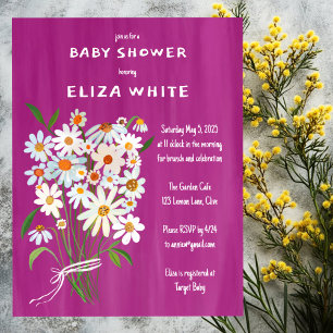 Cute Daisy Bouquet Handpainted Custom Baby Shower Invitation