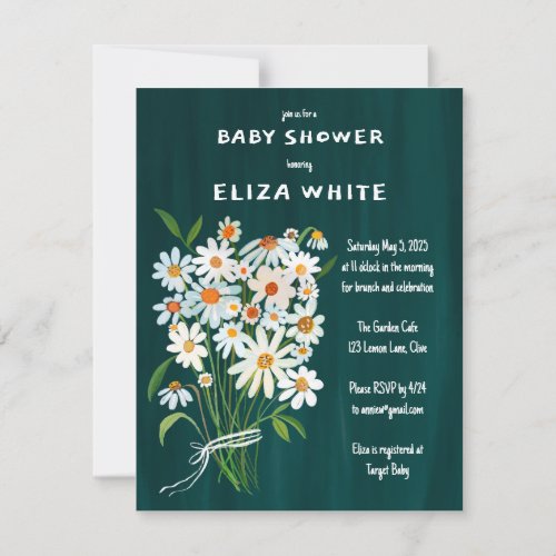 Cute Daisy Bouquet Handpainted Custom Baby Shower  Invitation