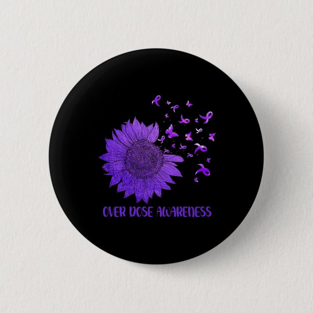 Cute Daisy Butterflies Purple Ribbon Overdose Awar Button (Front)