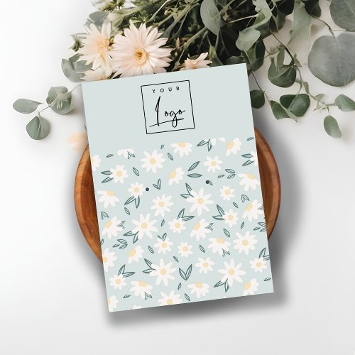 Cute Daisy Floral Aqua Blue Logo Earring Holder Business Card