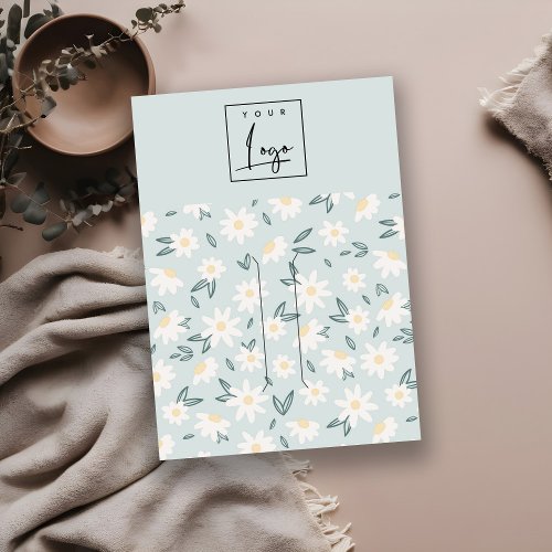 Cute Daisy Floral Aqua Blue Logo Hair Clip Holder Business Card