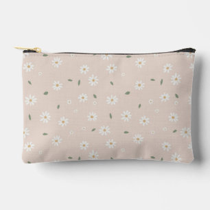 Cute Daisy Floral Blossoms & Greenery Accessory Pouch