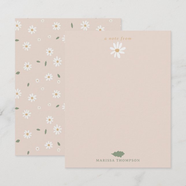 Cute Daisy Floral Blossoms & Greenery Custom Name Thank You Card (Front/Back)