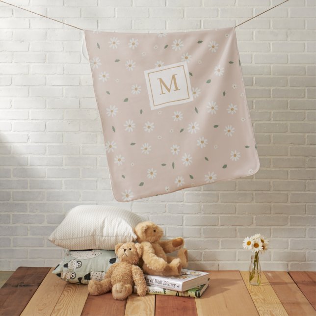 Cute Daisy Floral Blossoms & Greenery Girl Nursery Baby Blanket (In Situ)