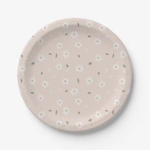 Cute Daisy Floral Blossoms & Greenery Paper Plates