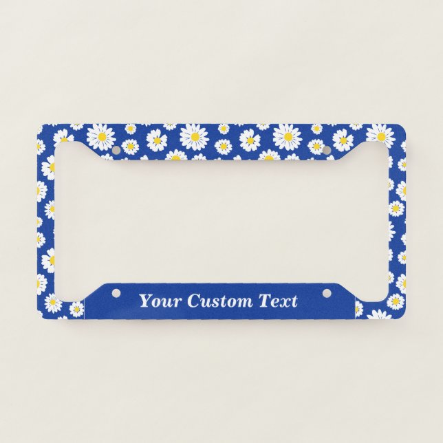 Cute Daisy Floral Pattern Blue Personalized License Plate Frame (Front)