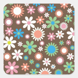 Cute Daisy Floral Pattern Square Sticker