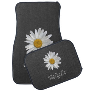 Cute Daisy Floral Typography Gray Car Floor Mat