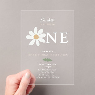 Cute Daisy Flower 1st Birthday Girl Pink Acrylic Invitations