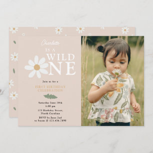 Cute Daisy Flower 1st Birthday Girl Wild One Photo Invitation