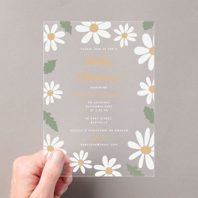 Cute Daisy Flower Baby Shower Girl Pink Acrylic Invitations (Insitu (Handheld))