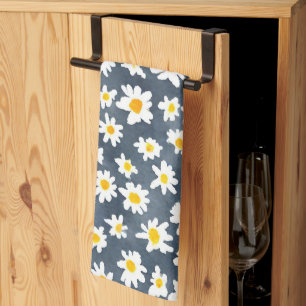 Cute Daisy Flower Botanical kids pattern gradient Kitchen Towel