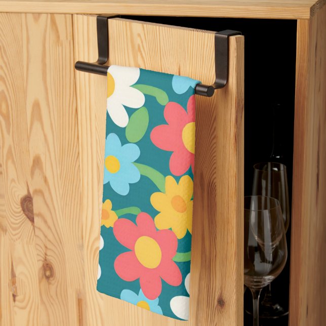 Cute Daisy Flower Botanical pattern school girly Kitchen Towel (Thirds Fold)