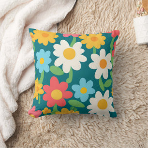 Cute Daisy Flower Botanical pattern school girly Throw Pillow