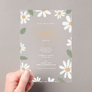Cute Daisy Flower Bridal Shower Acrylic Invitations