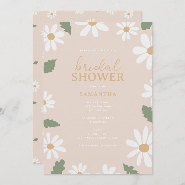 Cute Daisy Flower Bridal Shower Invitation (Front/Back)