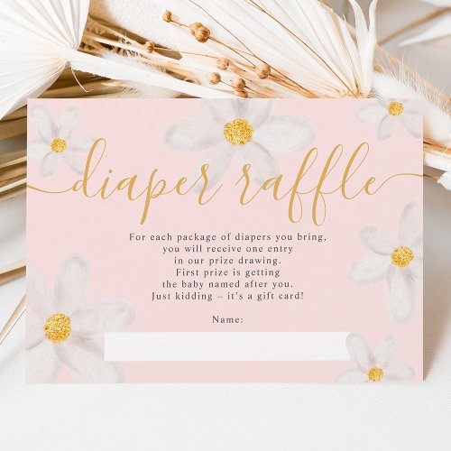 Cute daisy flower gold diaper raffle baby shower enclosure card