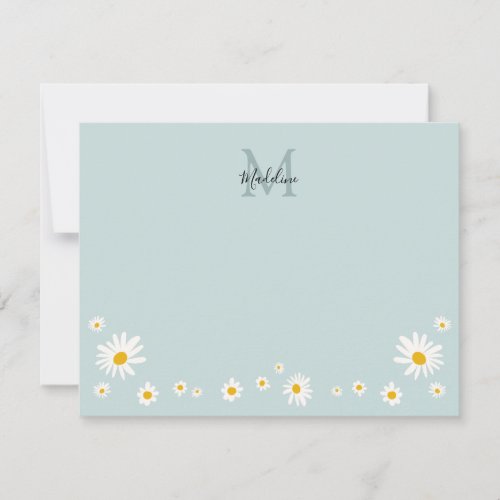 Cute Daisy Flower Modern Teal Monogram Note Card