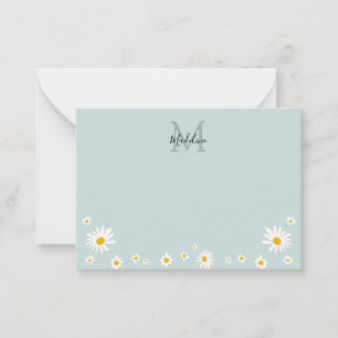 Cute Daisy Flower Modern Teal Monogram Note Card
