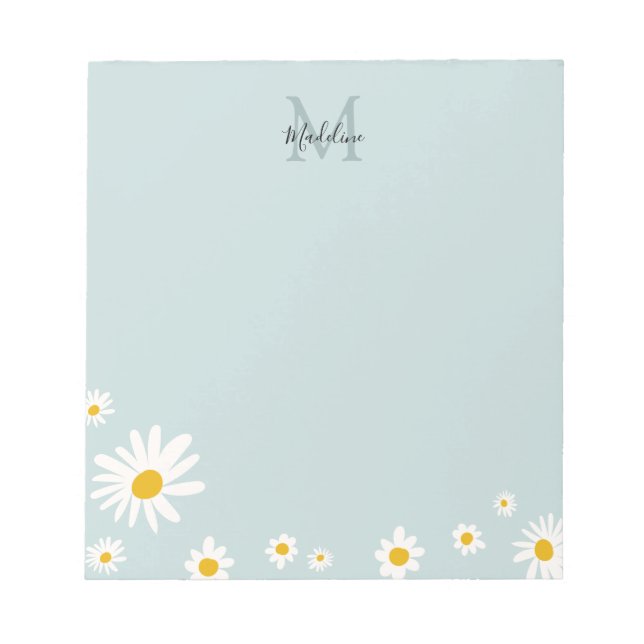 Cute Daisy Flower Modern Teal Monogram Notepad (Front)