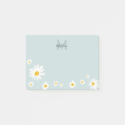 Cute Daisy Flower Modern Teal Monogram Post_it Notes