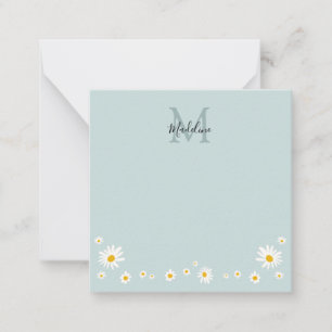 Cute Daisy Flower Modern Teal Monogram Square Note Card