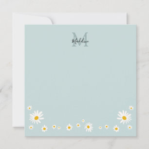 Cute Daisy Flower Modern Teal Monogram Square Note Card
