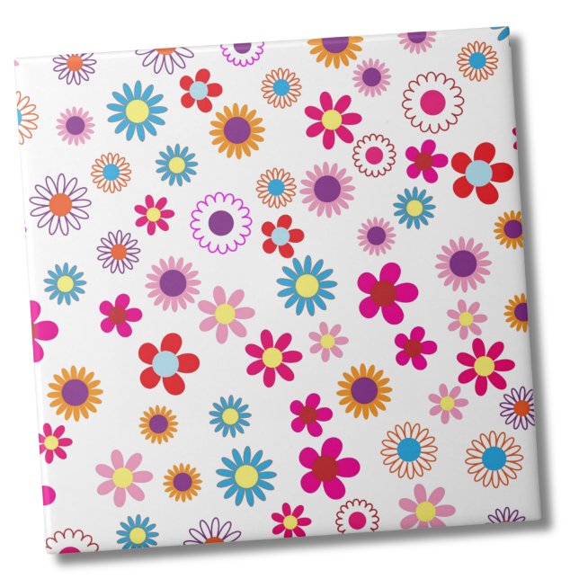 Cute Daisy Flower Pattern Ceramic Tile (Cute Retro Groovy Daisy Flower Pattern ceramic tile)