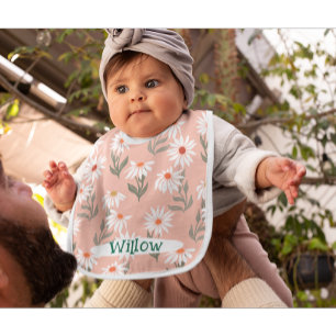 Cute Daisy Flower Pattern Monogram  Baby Bib