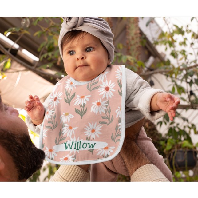 Cute Daisy Flower Pattern Monogram  Baby Bib (Creator Uploaded)