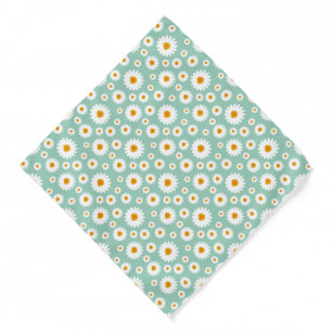Cute Daisy Flower Pattern On A Blue Green Bandana