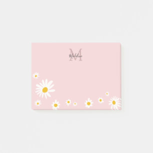 Cute Daisy Flower Pink Modern Monogram Post-it Notes