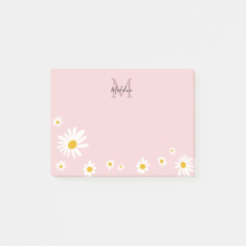 Cute Daisy Flower Pink Modern  Monogram Post_it Notes